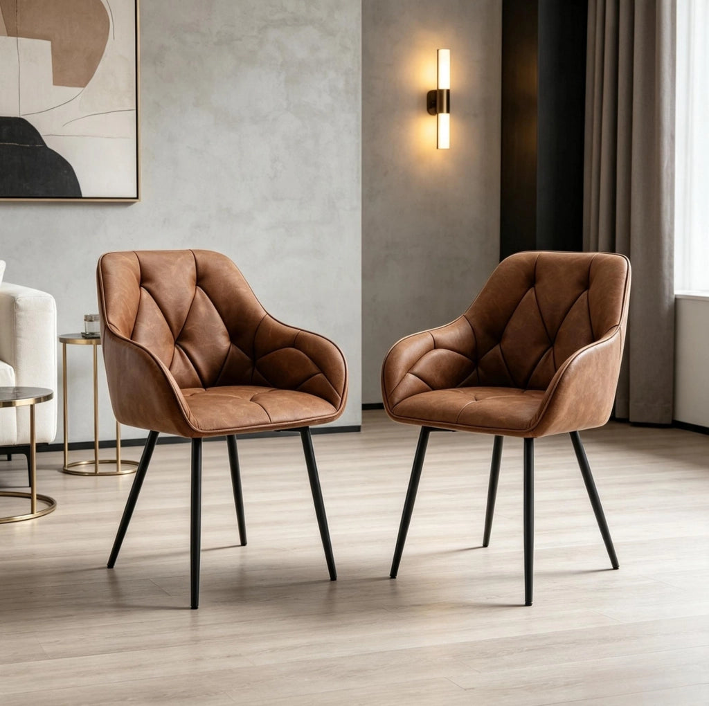 Set di 2 sedie da pranzo con braccioli in ecopelle marrone