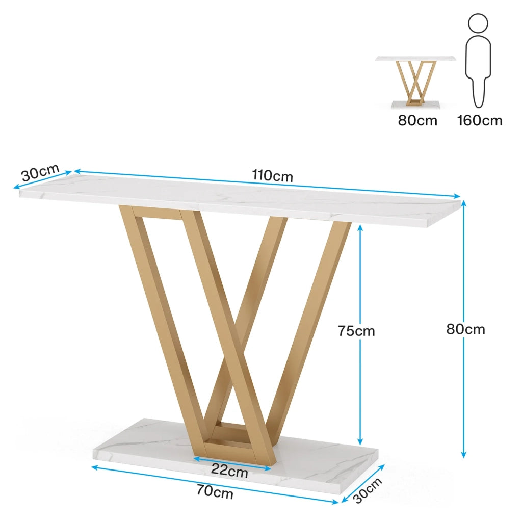 Consolle elegante e minimalista in metallo e legno oro e bianco per ingresso e soggiorno 110 × 30 × 80 cm