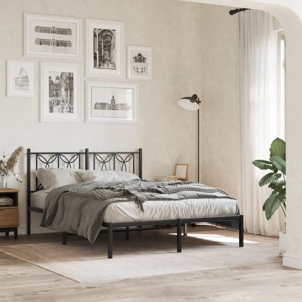 Giroletto con Testiera-Struttura Letto con testiera in Metallo Nero 140x190 cm 384137