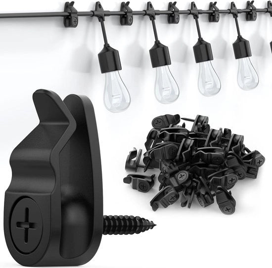 Clip per illuminazione esterna, attacchi di cavo resistenti al tempo per l'appoggio di cavi di illuminazione, decorazione estiva - nero, confezione da 32 pezzi