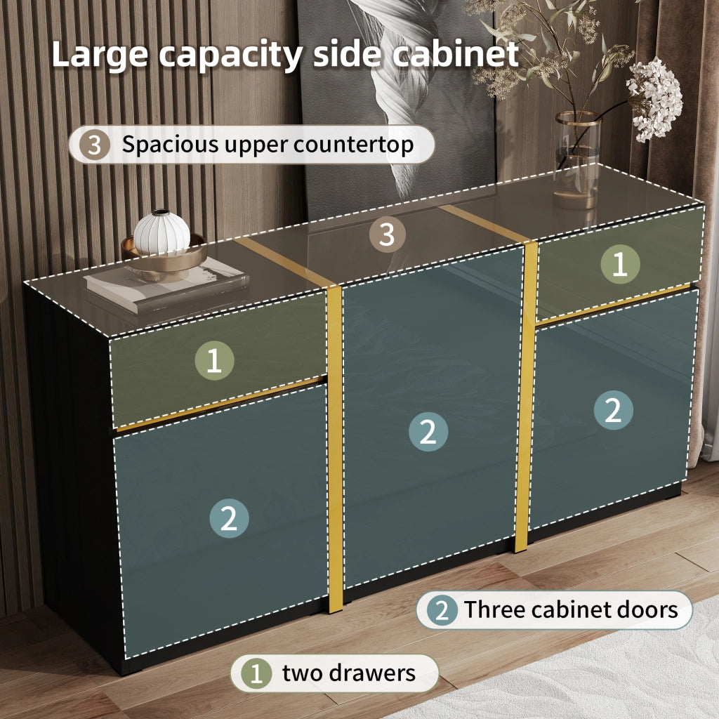 Credenza Moderna ¨C Xylo ¨C Bianco Lucido, 3 Ante, 2 Cassetti