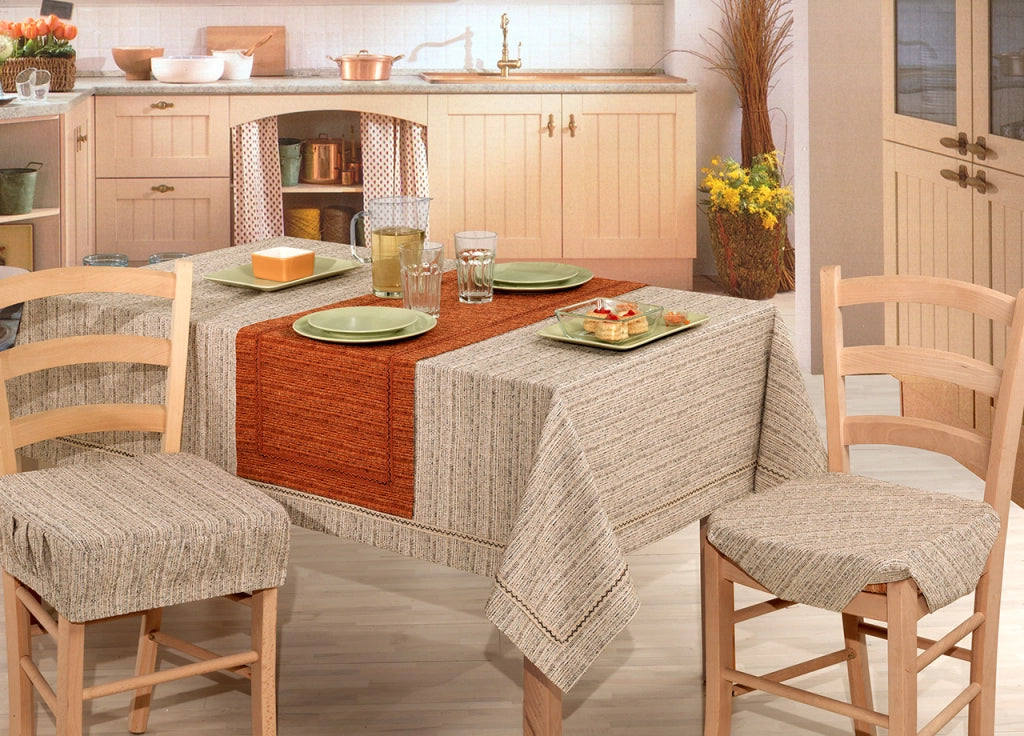 Copritavolo Salotto/Cucina Jacquard Con Bordo Modello Melange - 180x180 - Beige