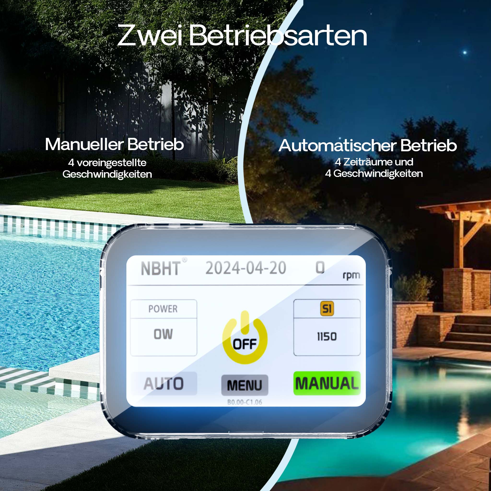 Pompa piscina per ricircolo con velocità regolabile 750W 21000l/h 17m Pompa di circolazione