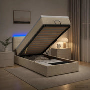 Letto Ottomano con Materasso e LED Crema 90 x 200 cm Tessuto 3456882