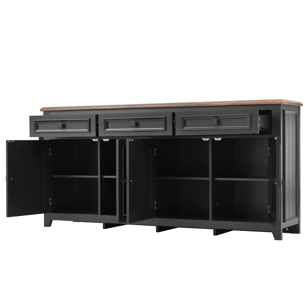 Sideboard nero in MDF 160x35x76 cm con 3 cassetti e 4 ante, design moderno e minimalista