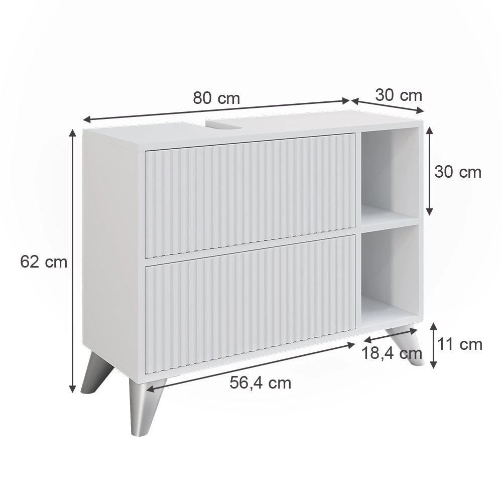 Vicco Mobile sottolavabo per bagno Bianco 80 x 62 cm con 2 cassetti