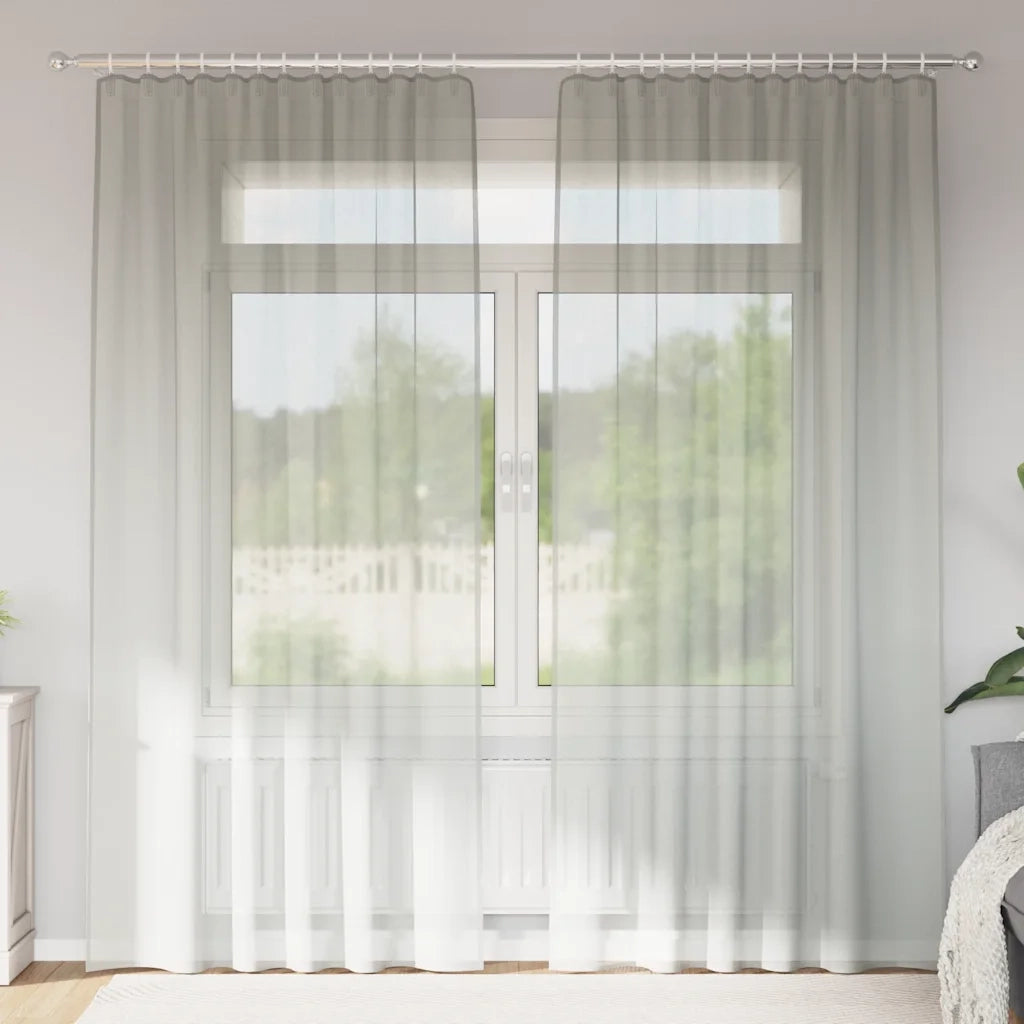 Tende in Voile con Tasche per Aste 2 pz Grigio Chiaro