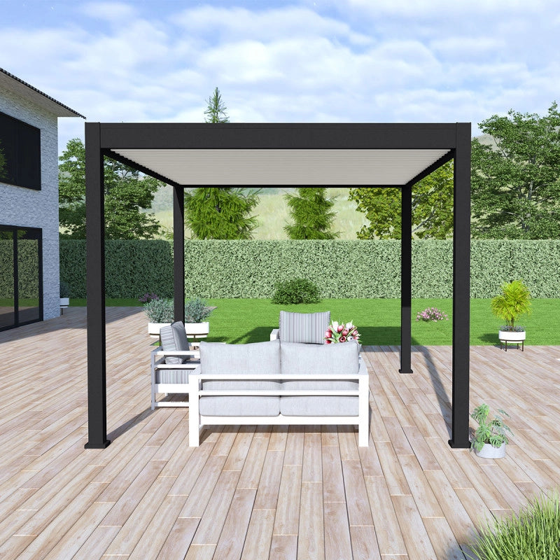 Pergola bioclimatica Ombréa® VS autoportante 3x4M - Nero - Lamelle bianche