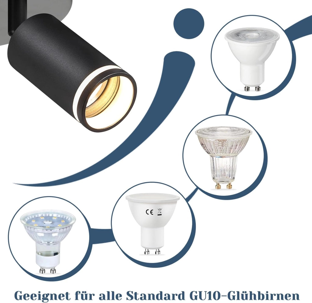 ZMH Faretto da soffitto Rotondo Nero 3 Luci GU10 Orientabile da Interno in Metallo per Corridoio Senza Lampadine