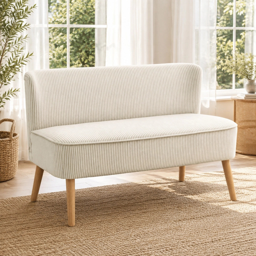 Divano 2 posti 117x56.5x77 cm imbottito in legno bianco crema