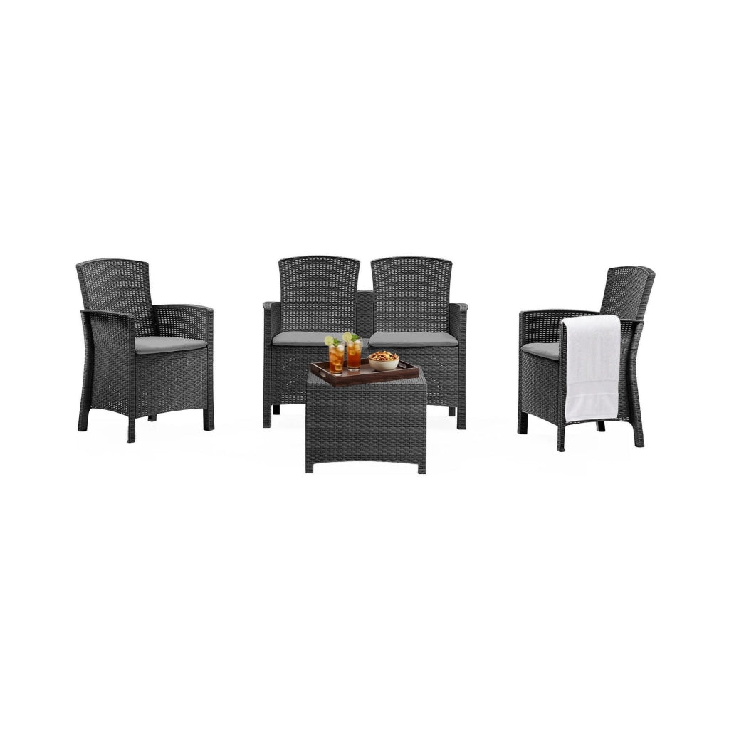 Salottino da esterno Asiak, Set da giardino con cuscini, Salottino  effetto rattan, 100% Made in Italy, Antracite