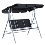 Dondolo da Giardino a 3 Posti in Metallo, Tetto Parasole Rimovibile e Lavabile, Nero e Argento, 171x108x154cm
