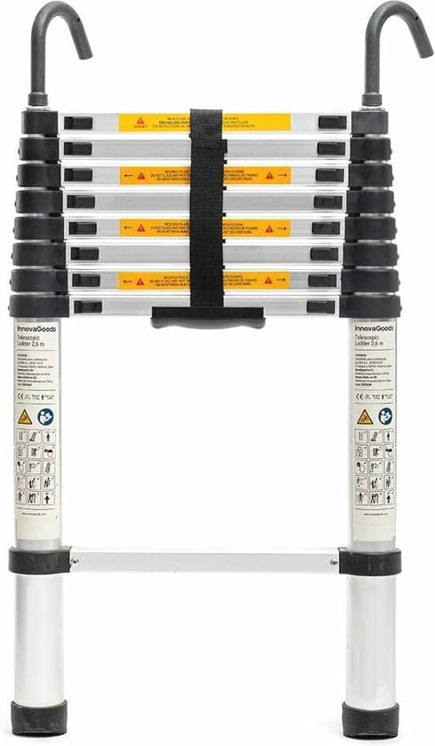Ladder a Volo con Estensione Telescopica 3,2 m - Scala a Soffitto con Chiusura di Sicurezza e 2 Ganci Removibili