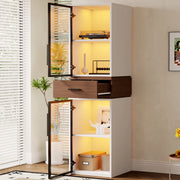 Vetrina in mdf con led e 2 ante in vetro temperato, 1 cassetto, per soggiorno e studio, bianco, 40 × 40 × 200 cm