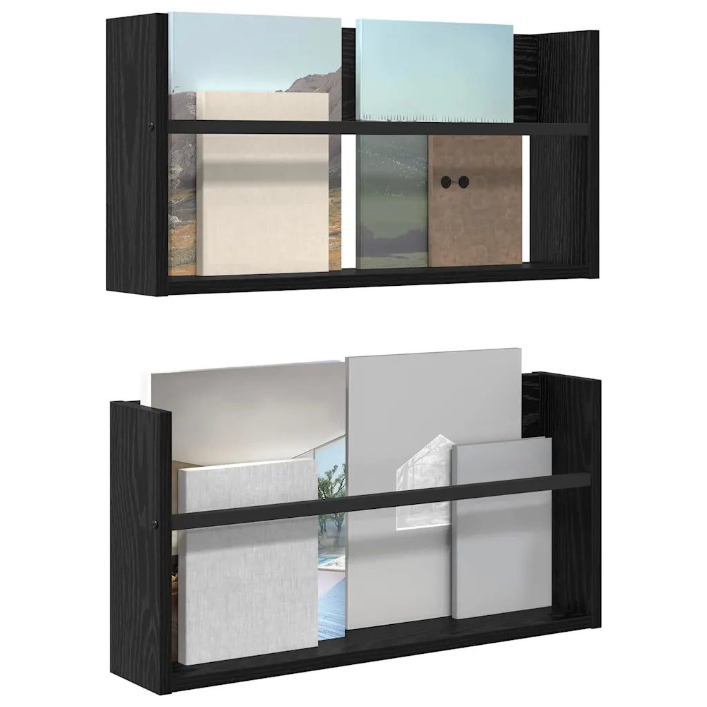 Scaffale per riviste 2 pcs Rovere Nero 60 x 12 x 30 cm 890793