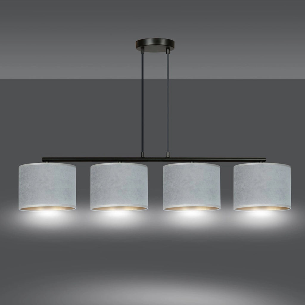 Lampada a sospensione Hilde a 4 luci con paralumi in tessuto effetto velluto
