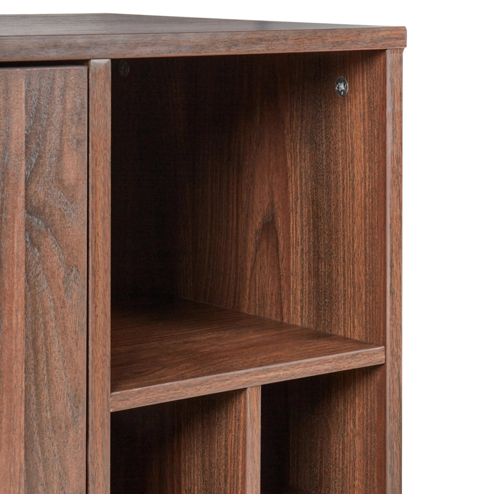 Credenza a 2 ante con portabottiglie in legno scuro stile boho elegante