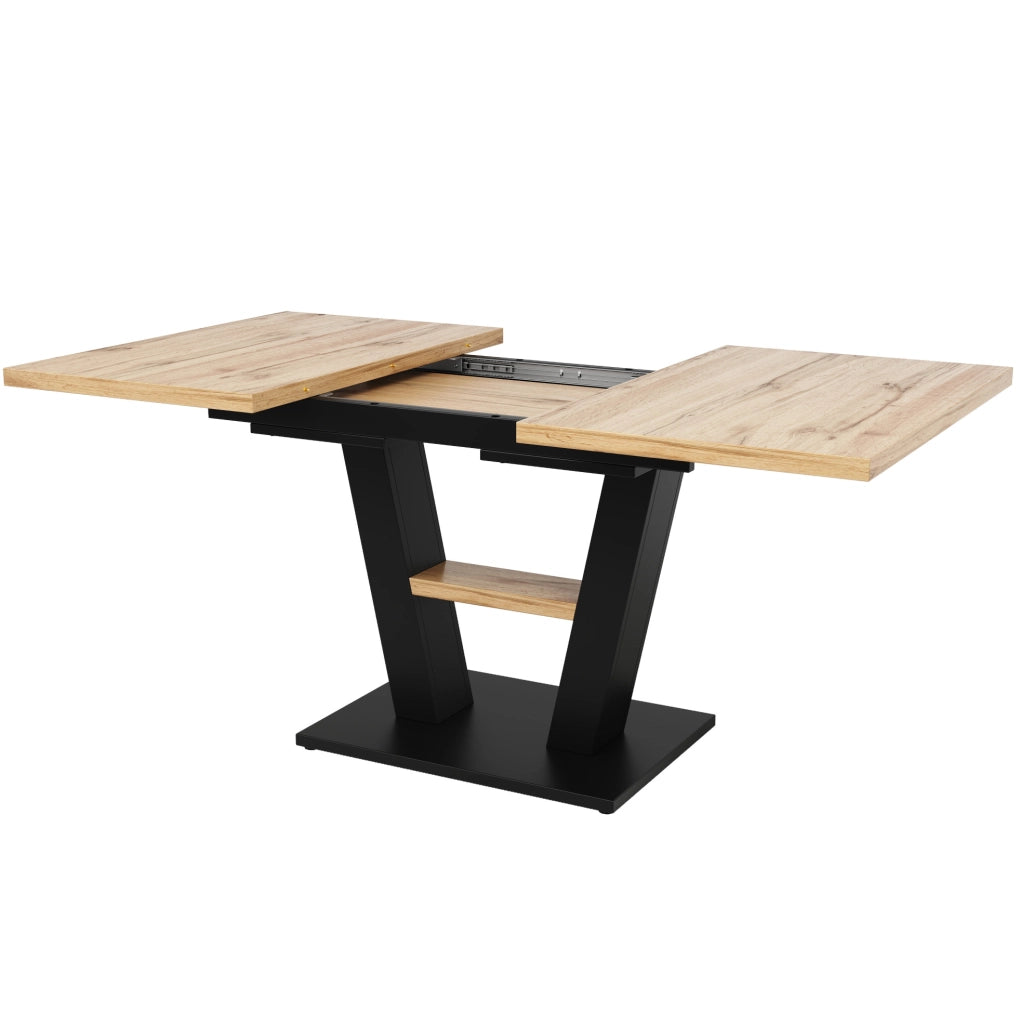 Tavolo da pranzo 118x70x75 cm; allungabile con gambe incrociate; MDF; nero e colore naturale
