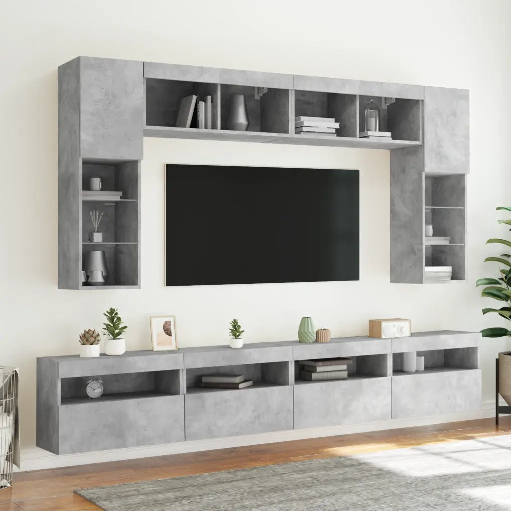 Set Mobili TV a Muro 8 pz con Luci LED Grigio Cemento 3216767