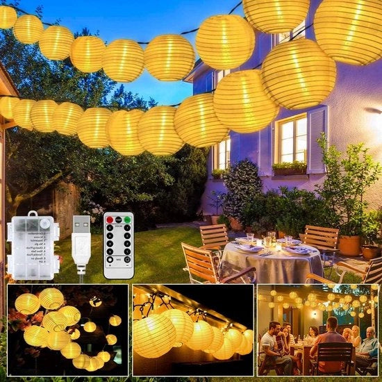 Cavo di illuminazione LED con 40 lampioni - 8 modi - USB/batterie - IP65 impermeabile - timer - per giardino, terrazza, decorazione di matrimonio, festa.