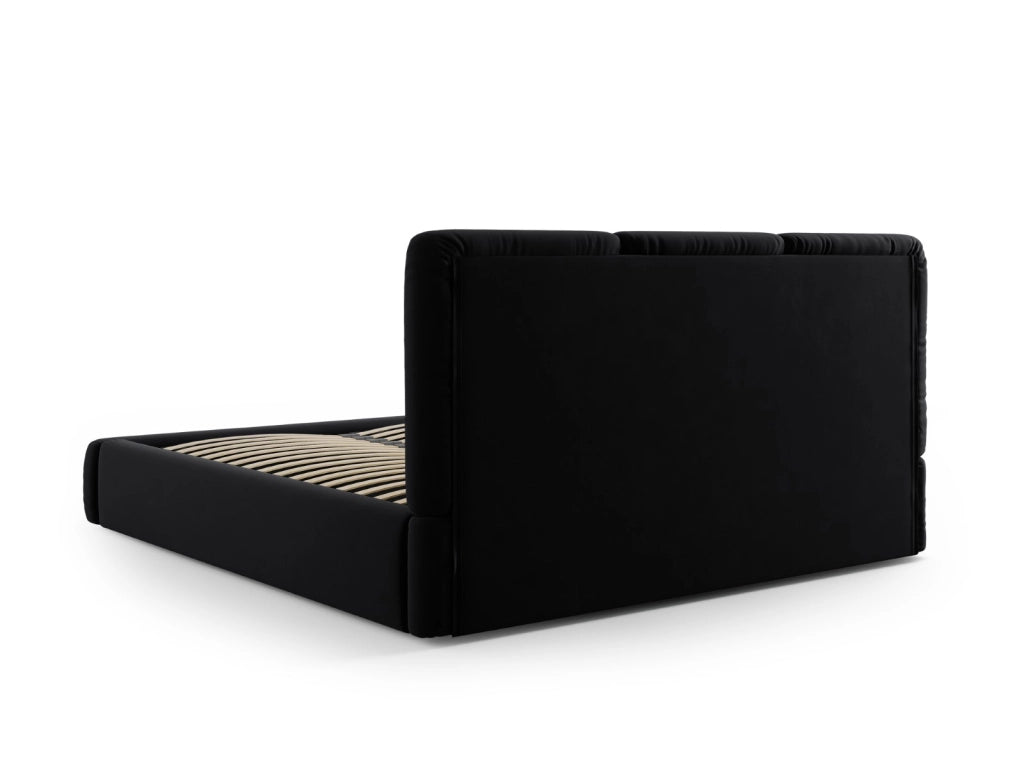 Cosmopolitan Design - Letto a cassettone con testiera "Nicolas" 140x200cm in velluto nero 