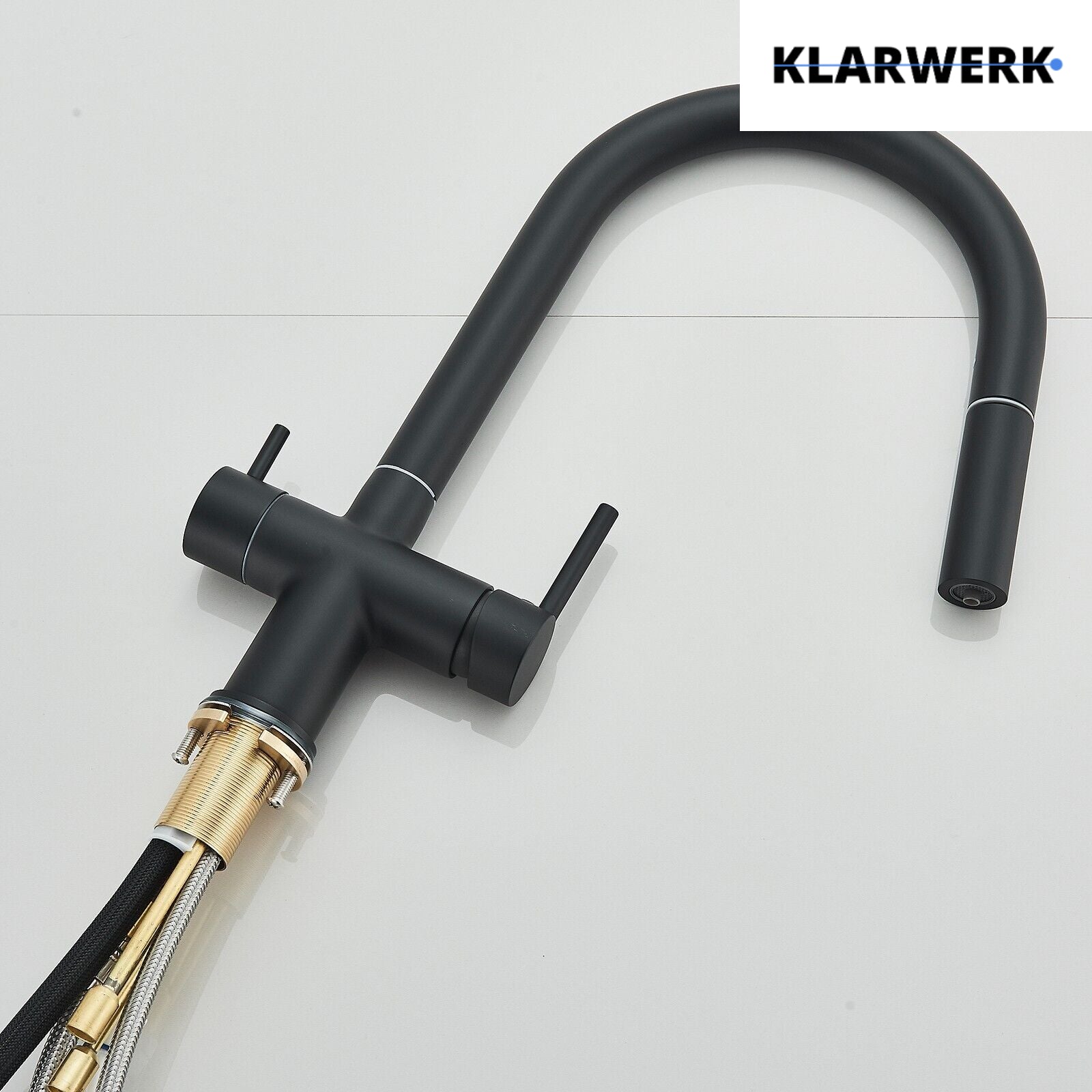 Jana | Raccordo estensibile premium a 3 vie grigio titanio opaco | Rubinetto osmosi da cucina in acciaio inox |. Filtro 3 connessioni ad arco alto