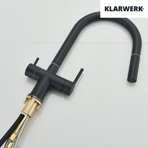 Jana | Raccordo estensibile premium a 3 vie grigio titanio opaco | Rubinetto osmosi da cucina in acciaio inox |. Filtro 3 connessioni ad arco alto