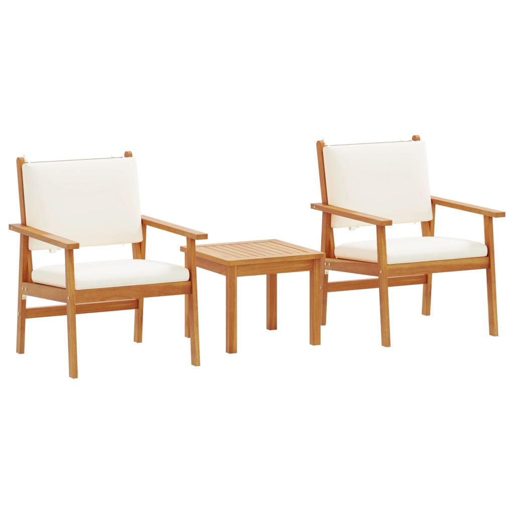 Set da giardino 3 pezzi  con cuscini in legno massello di acacia