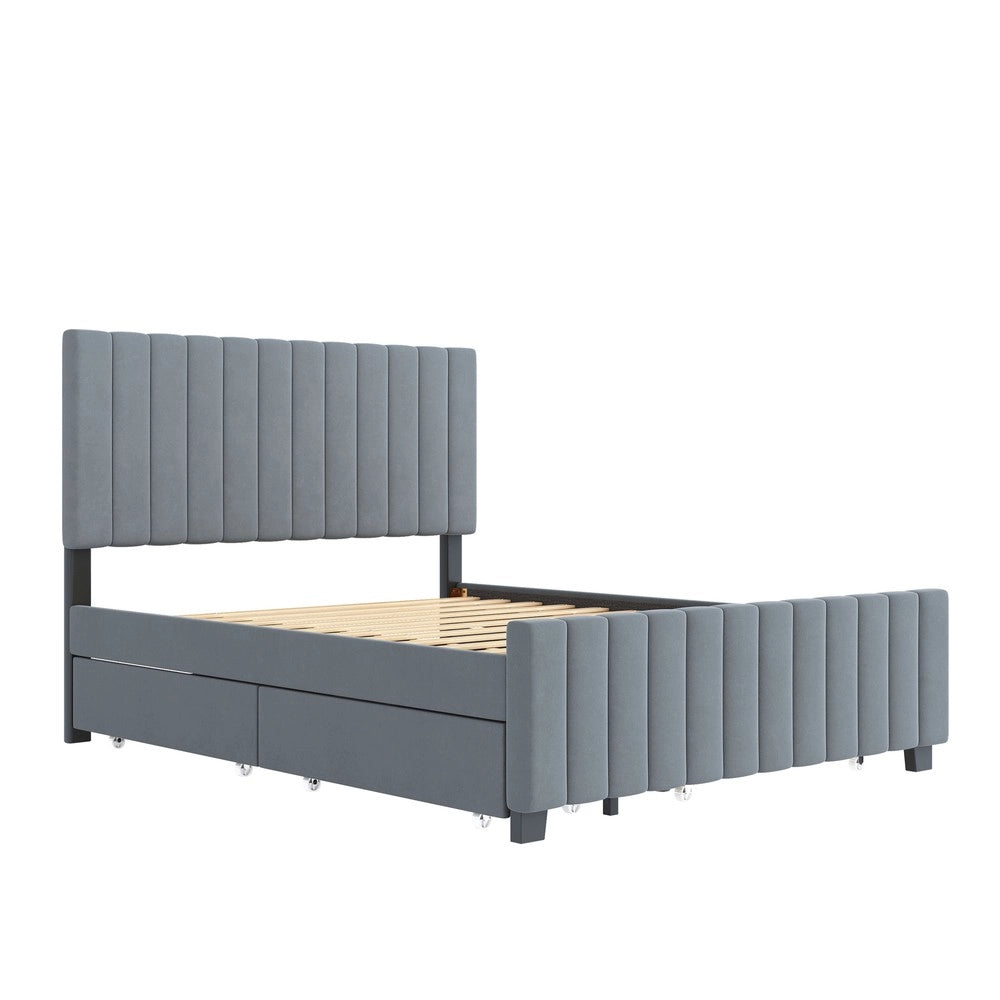 Letto Imbottito con Letto Estraibile e Cassetti ¨C MINIMAL ¨C Velluto Grigio 140x190