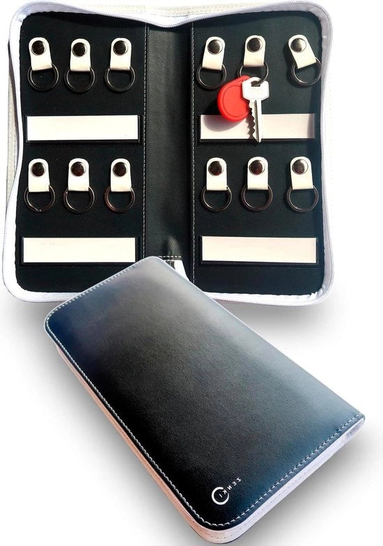 Organizzatore di chiavi con chiusura a cerniera - borsa di chiavi impermeabile per uso privato e professionale - 12 anelli per chiavi - bianco