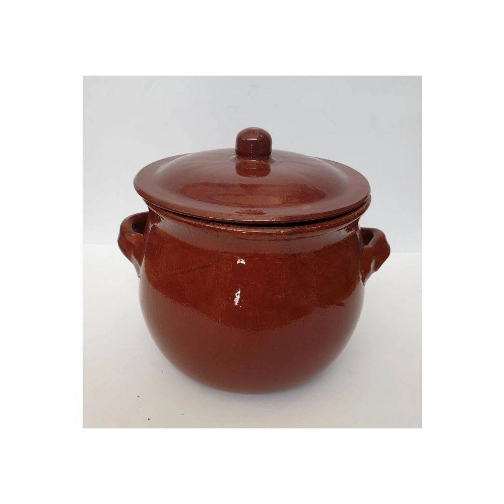 Trade Shop - Pentola Tegame In Terracotta Bombata Con Manici E Coperchio Da Forno Cottura 22 -