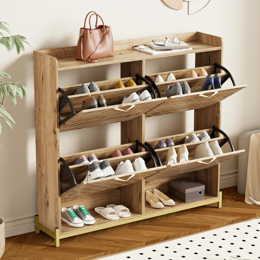 Scarpiera a Ribalta con 4 Ante e Piedini in Metallo; Stile Moderno; Ingresso; in MDF; Effetto Legno; 108;5×24×100 cm