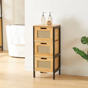 Cassettiera Tervola con 3 Cassetti in Bambù - Nero / Naturale / Effetto Rattan [en.casa]