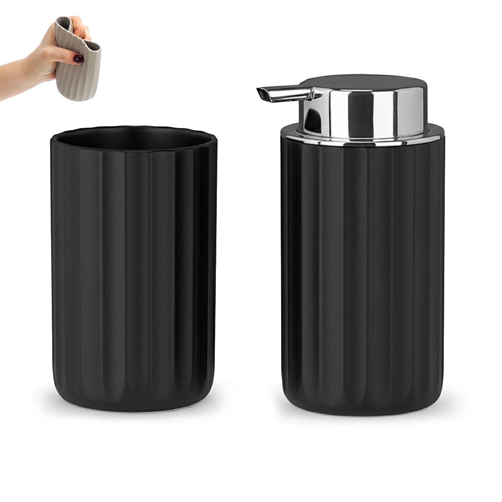Set accessori bagno da due pezzi in gomma termoplastica nera - Gummy