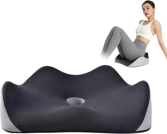 Sedile di ufficio - Cuscino di sedile - Sedia di ufficio - Piuma di poliuretano ergonomica - 45 x 36 cm - Nero