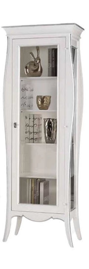 Vetrina in legno 1 porta shabby bianco profili foglia argento l.71 p.48 h.206 - Mobili 2G