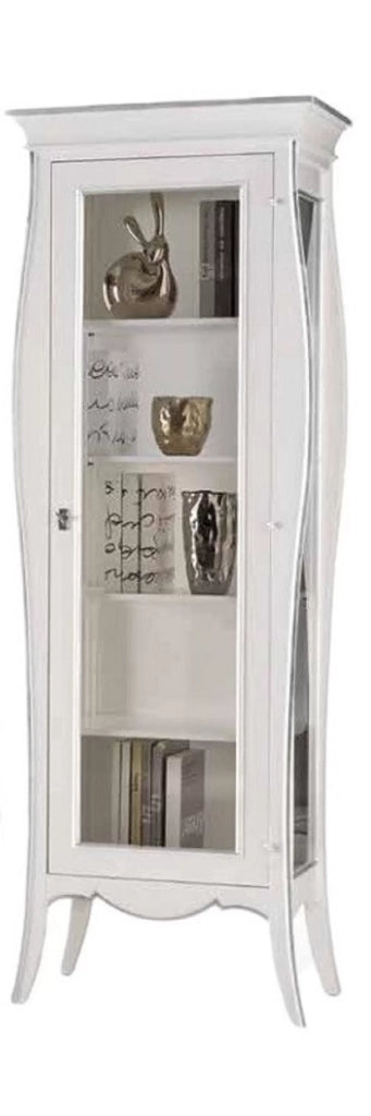 Vetrina in legno 1 porta shabby bianco profili foglia argento l.71 p.48 h.206 - Mobili 2G