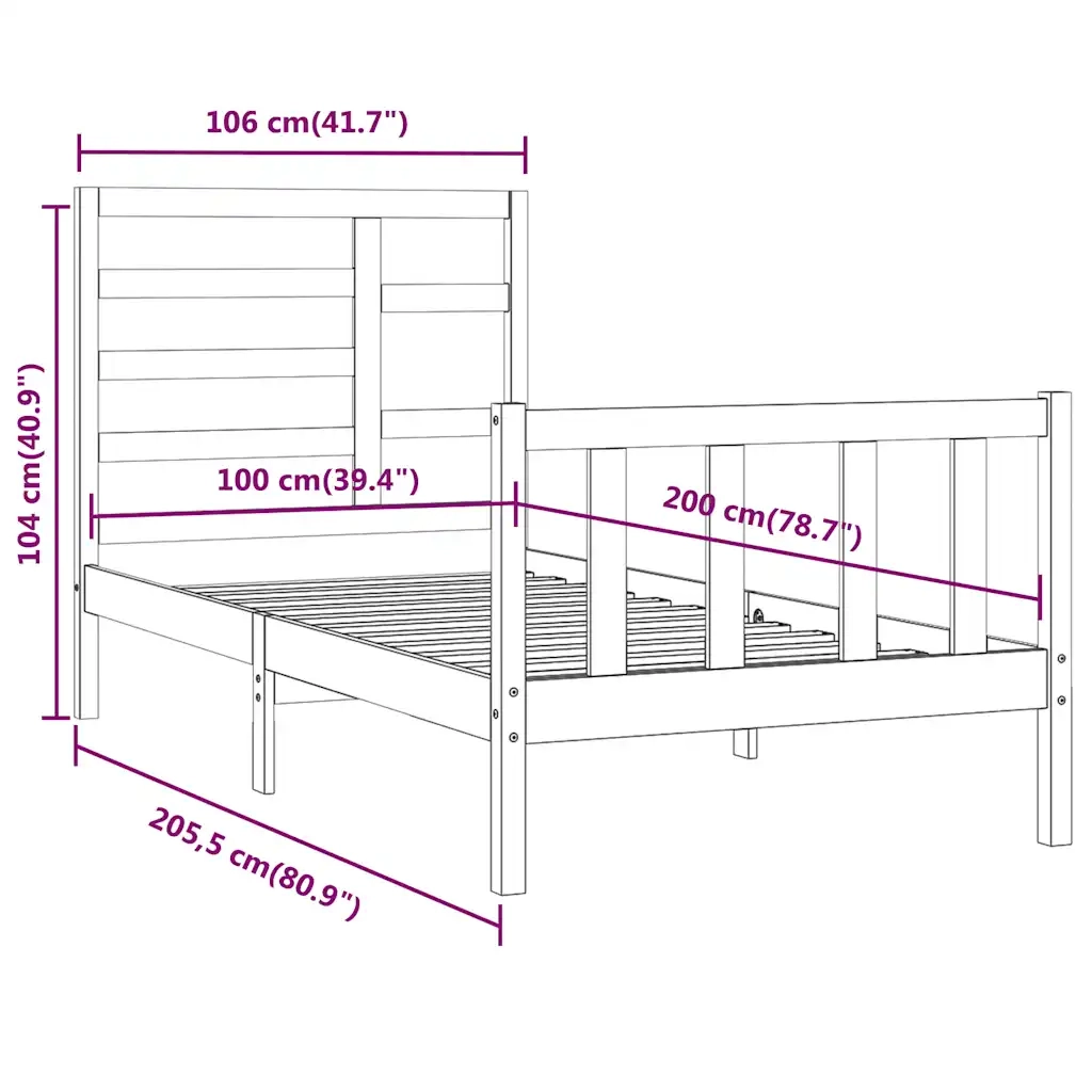 Giroletto senza Materasso-Struttura Letto 100x200 cm in Legno Massello di Pino 361978