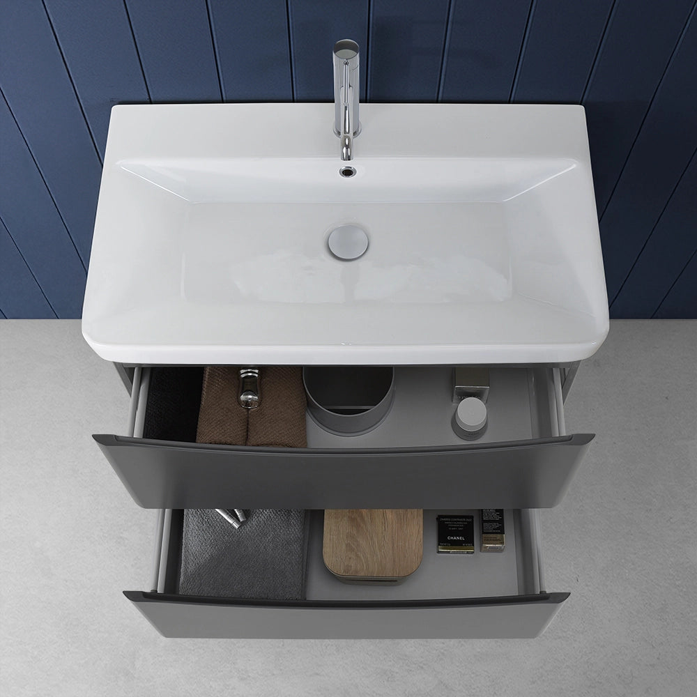 Mobile bagno sospeso 80 cm antracite con specchio tondo a filo Zen