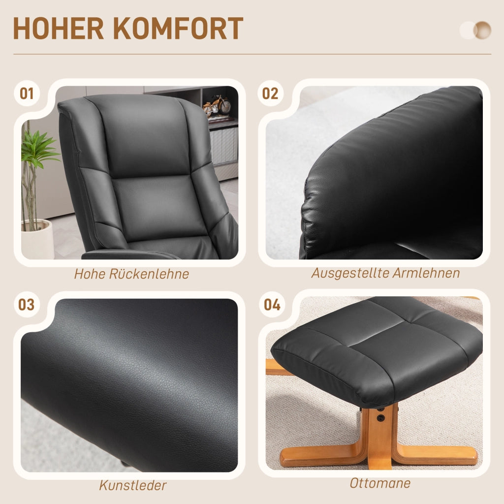Poltrona relax reclinabile con poggiapiedi ¨C Minimal ¨C rivestimento similpelle nero 71x84x102 cm