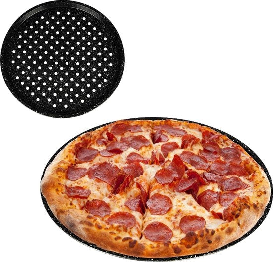Piastata per pizza diametro 33 cm Piastata rotonda e forata con rivestimento antiscivolo Nero