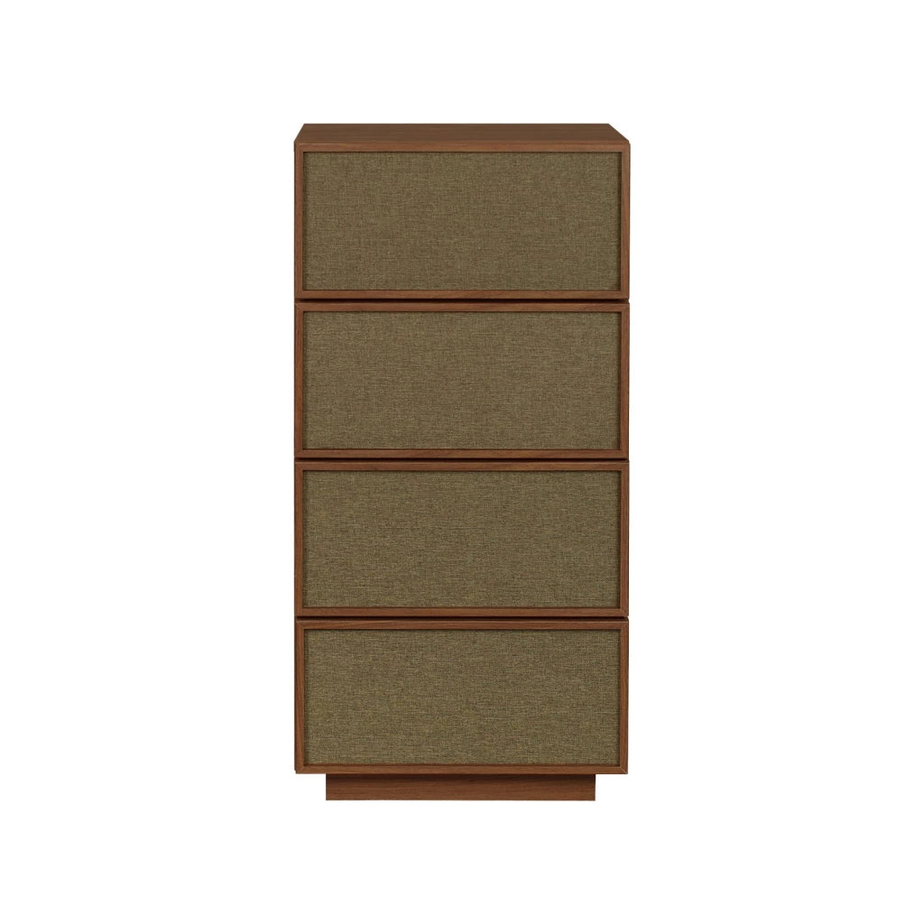 Cassettiera decorata in legno e tessuto 4 cassetti, noce