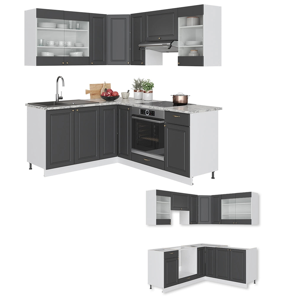 Cucina angolare completa Fame-Line Antracite-oro/Bianco 190 x 60 cm, PL Rovere Vicco