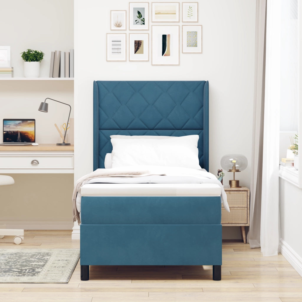 Letto Box Spring con Materasso & LED Blu Scuro 90x190 cm Velluto
