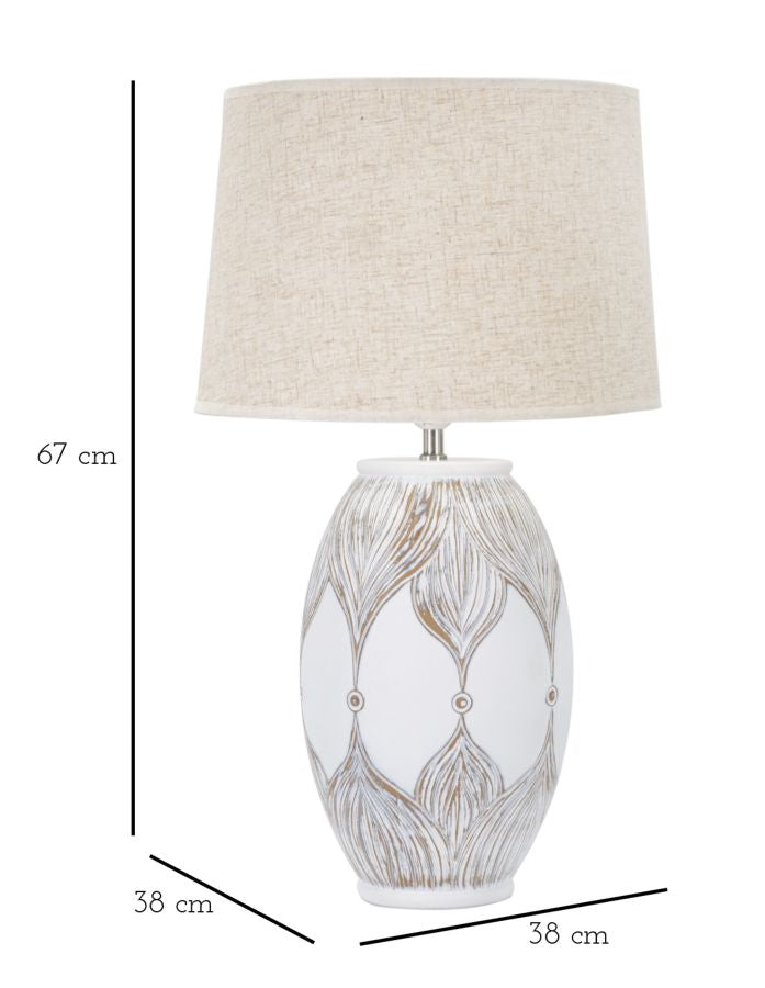 Lampada da Tavolo Ovale Atene 38x67x38 cm in Poliresina Bianco/Marrone