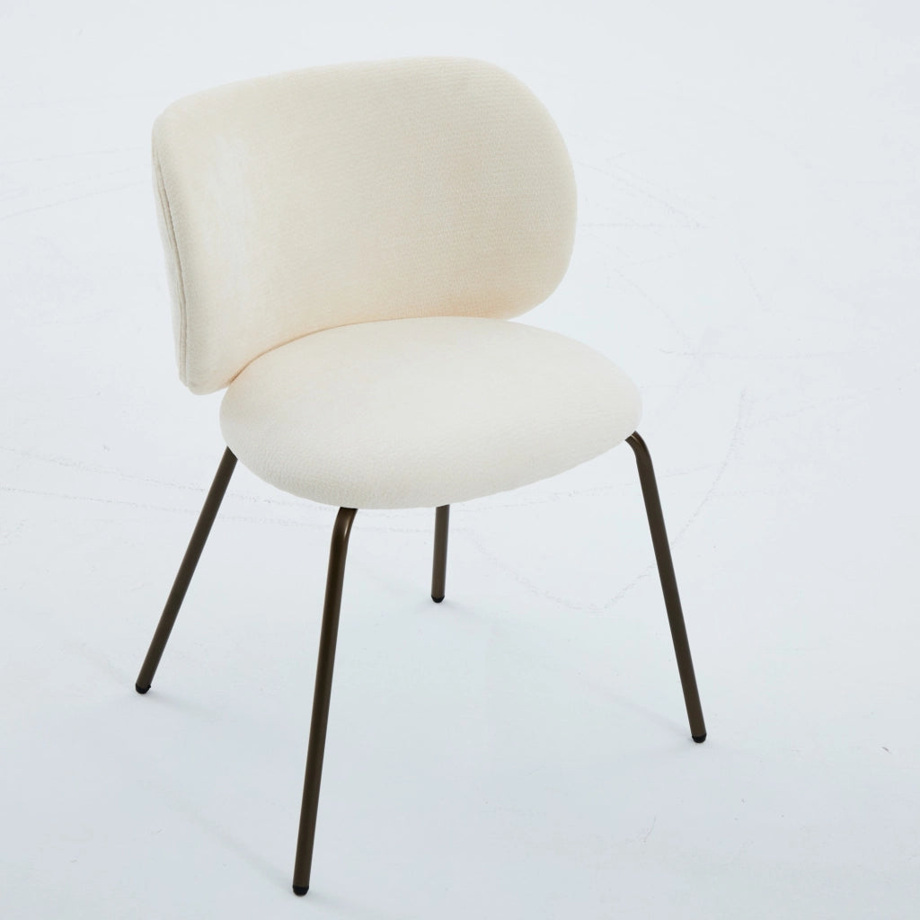 Sedia da pranzo in chenille moderna - Zephmum- Schienale curvo gambe in bronzo color crema