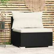 Divano Centrale da Giardino con Cuscini in Polyrattan Nero 317493