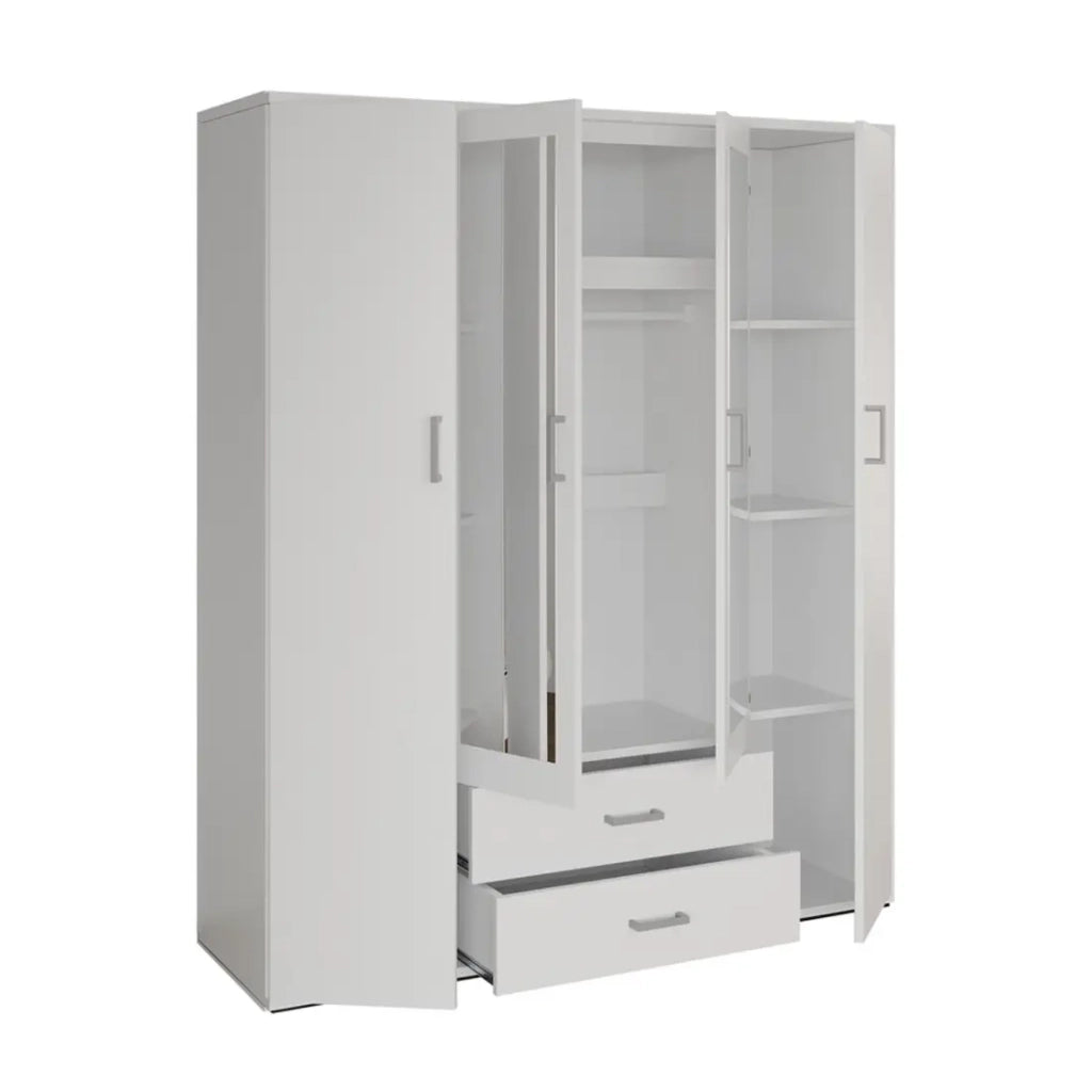 Armadio a 4 ante con 2 specchi TOM - Dimensioni H185 x L160 x P52 cm - Colore bianco - Stile design