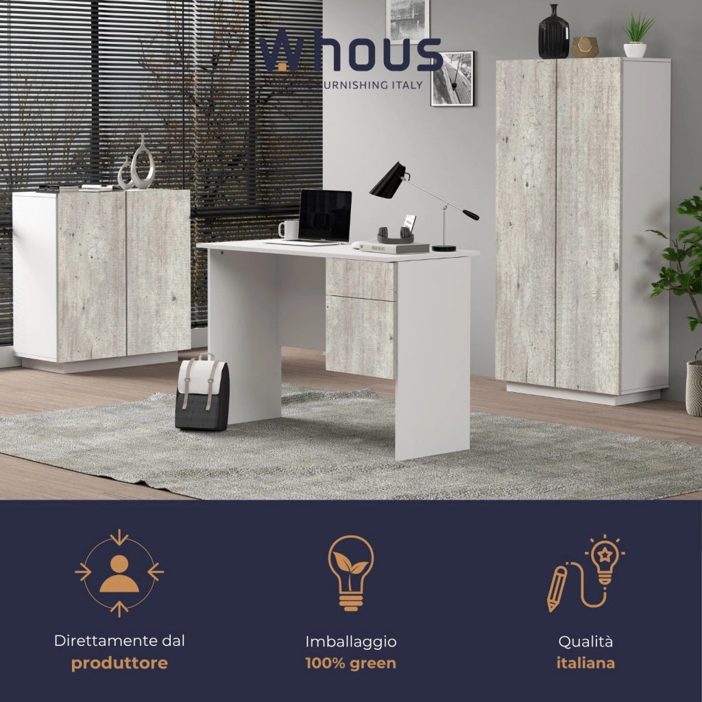 WHOUS Armadio multiuso Easy a 2 ante bianco opaco e cemento 79,20x38x166 cm