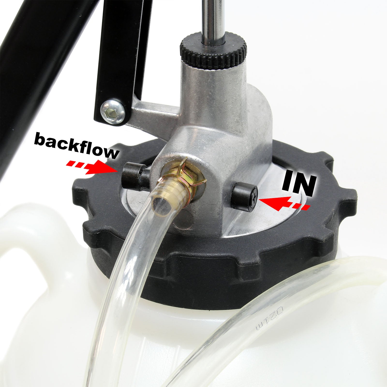 Riempitore d’olio di 7 litri con pompa ad azionamento manuale e 15 adattatori per veicoli diversi